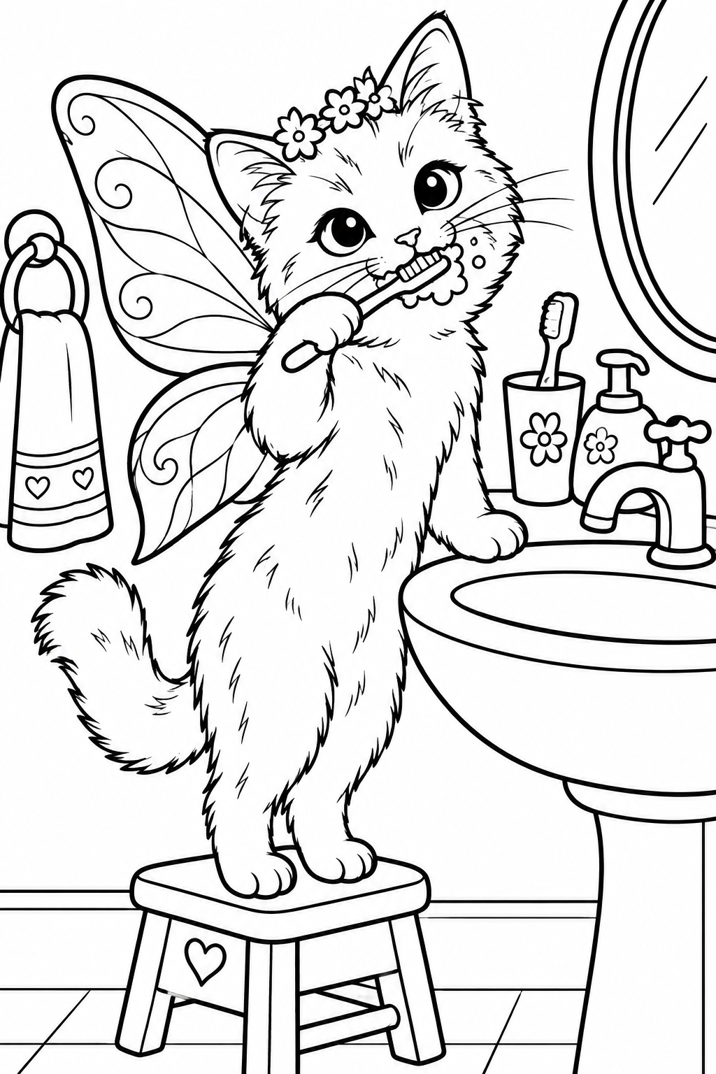 Fairy Cat Brushing Teeth