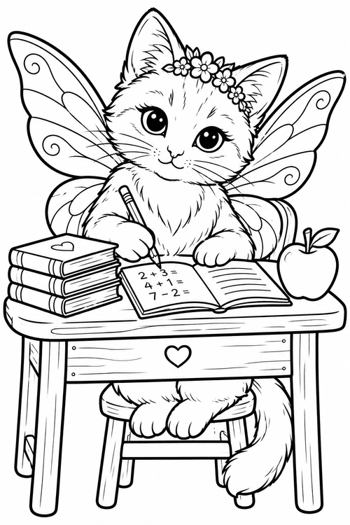 Fairy Cat Doing Homework